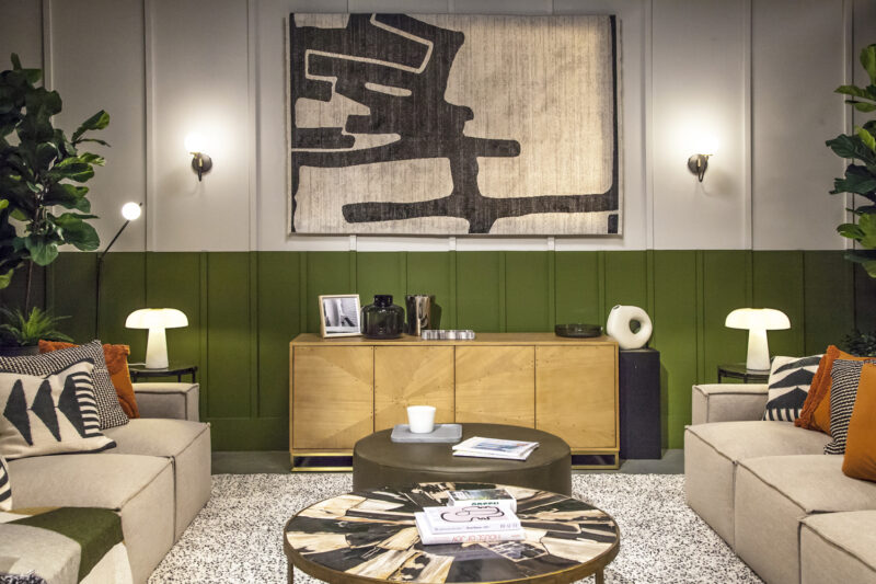 Sofa area in the design studio of season 4 of Interior Design Masters