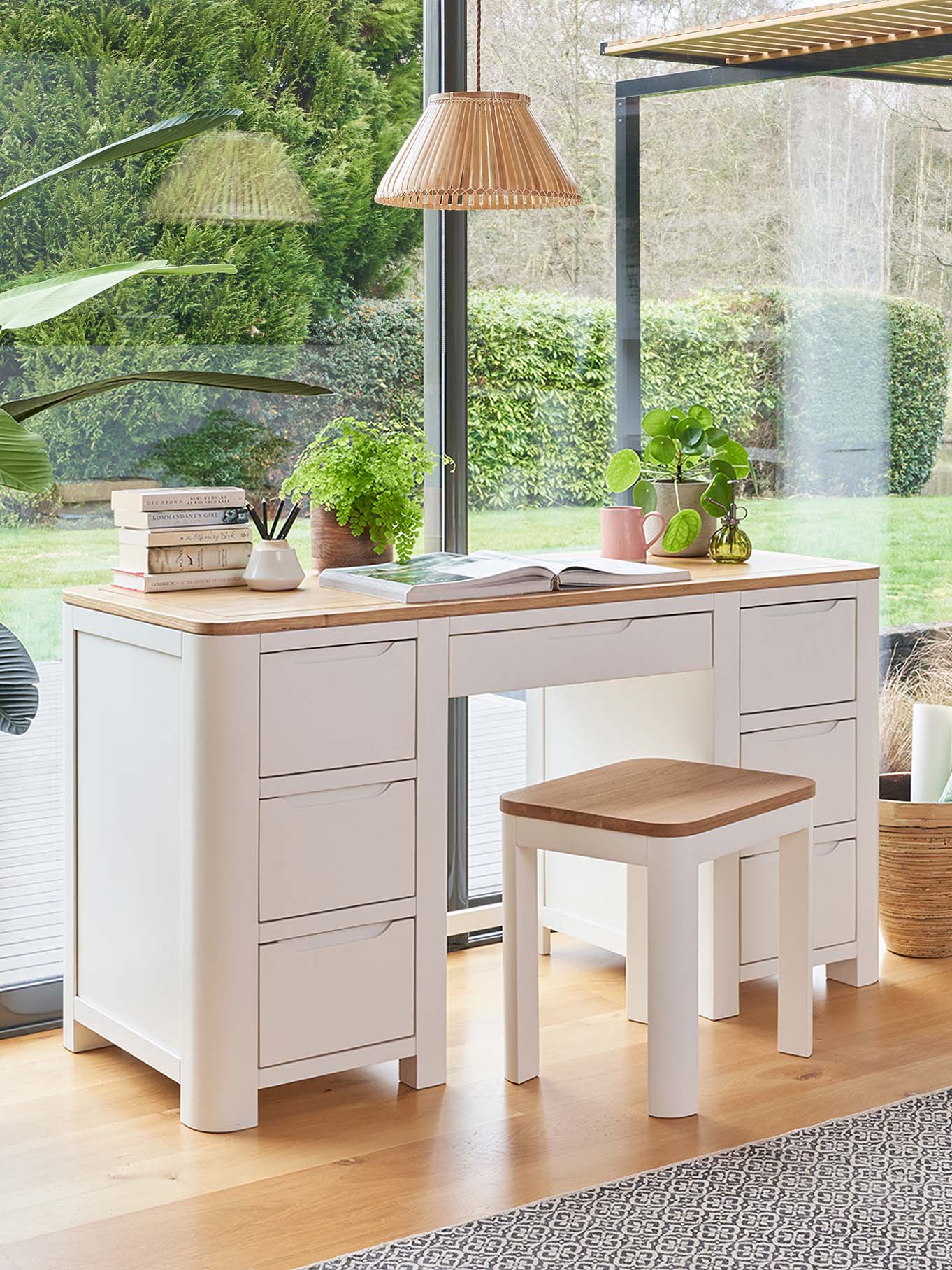 Hove white painted desk and stool