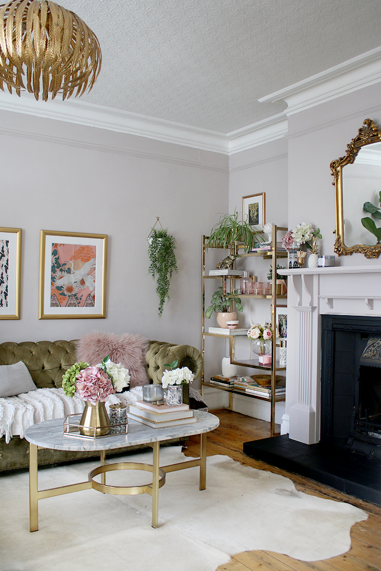 Glamorous living room with gold metal furniture