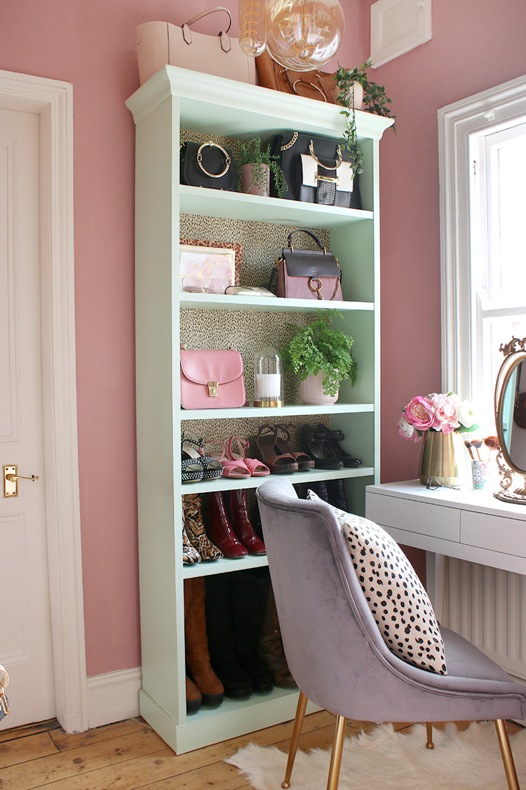 Tall bookcase vanity in dressing room