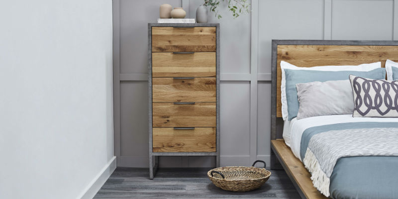 Industrial Style tallboy in modern bedroom