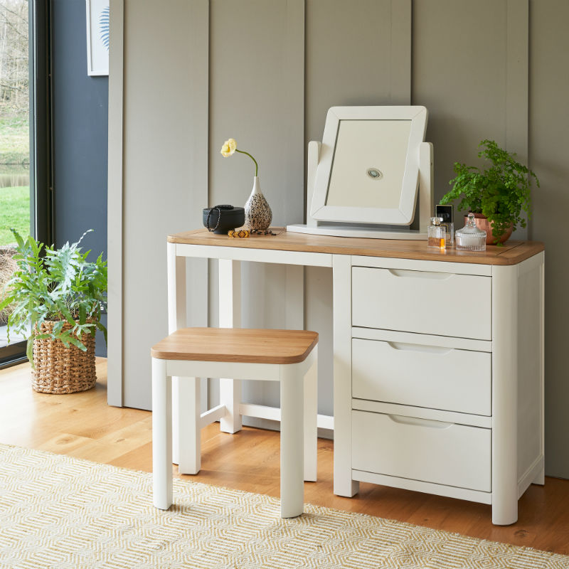 White modern dressing table and stool