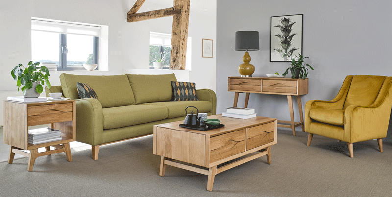 Retro style living room with scandinavian style furniture