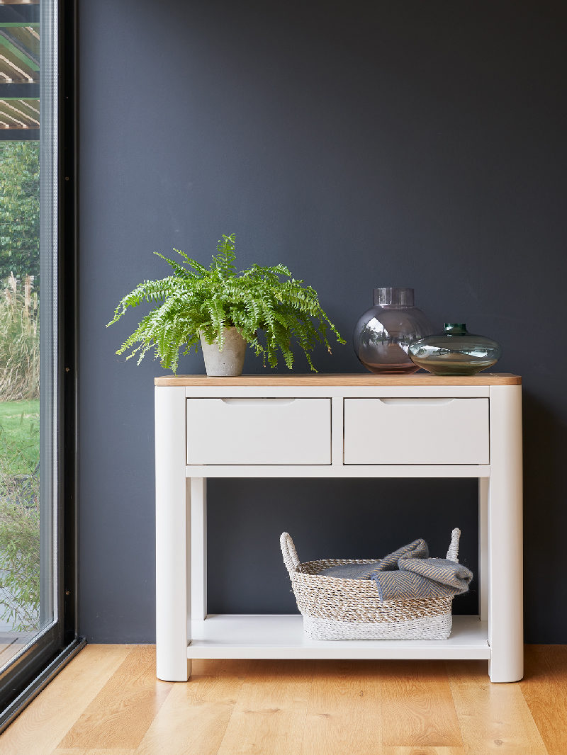 Oak Furnitureland Hove white painted modern console table