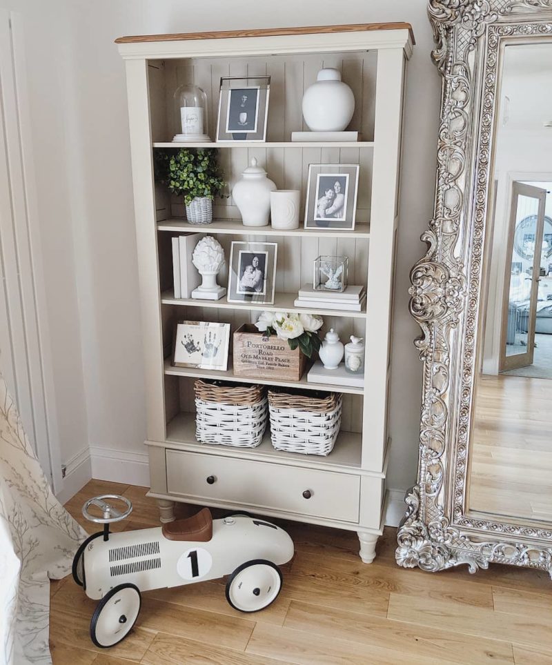 light grey painted bookcase