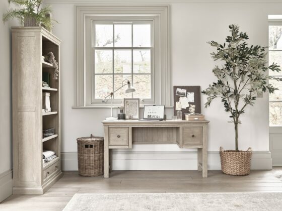 A desk and bookcase-office furniture-wooden desk-wooden bookcase