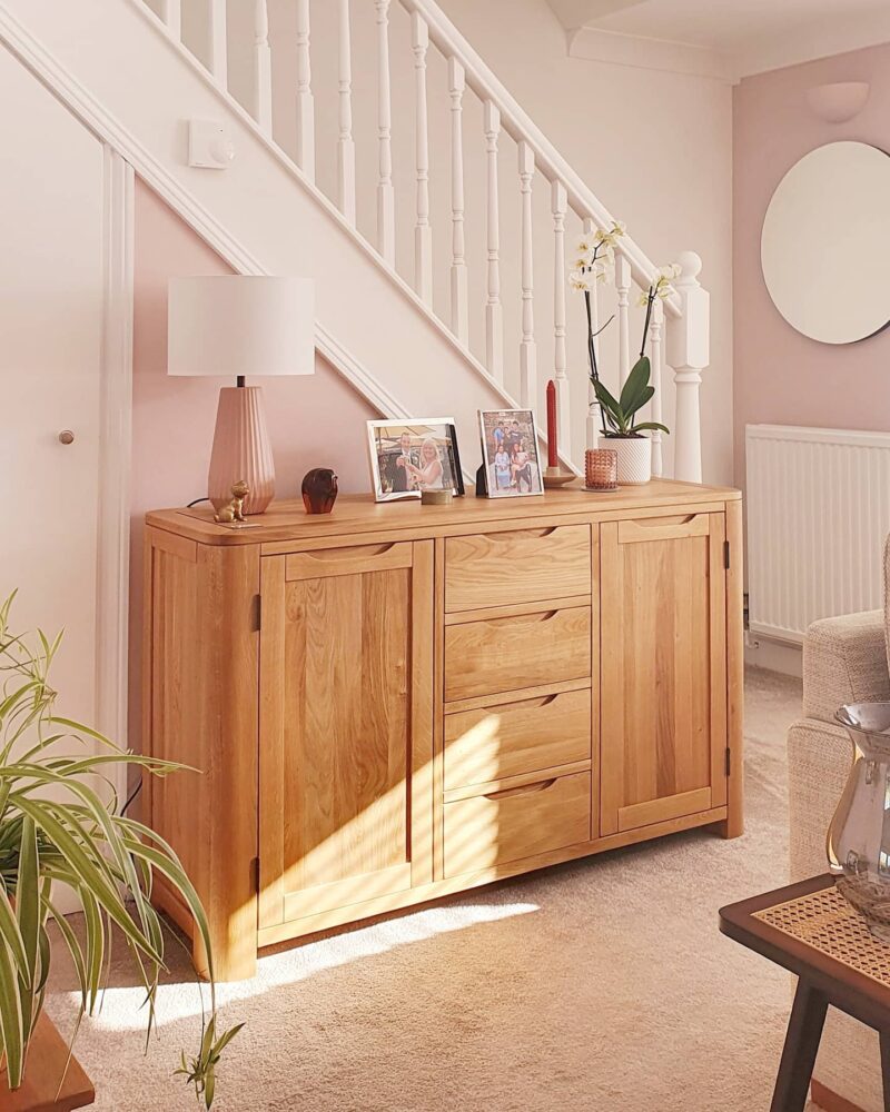 Oak Sideboard against pink living room