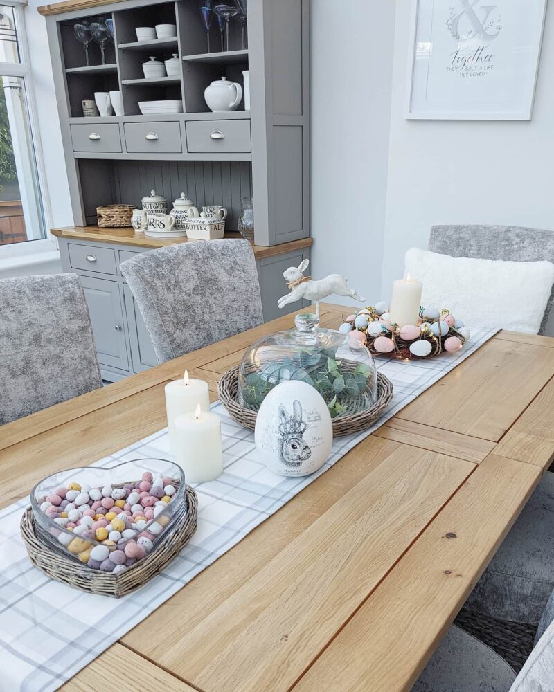 Oak dining table with Easter decorations
