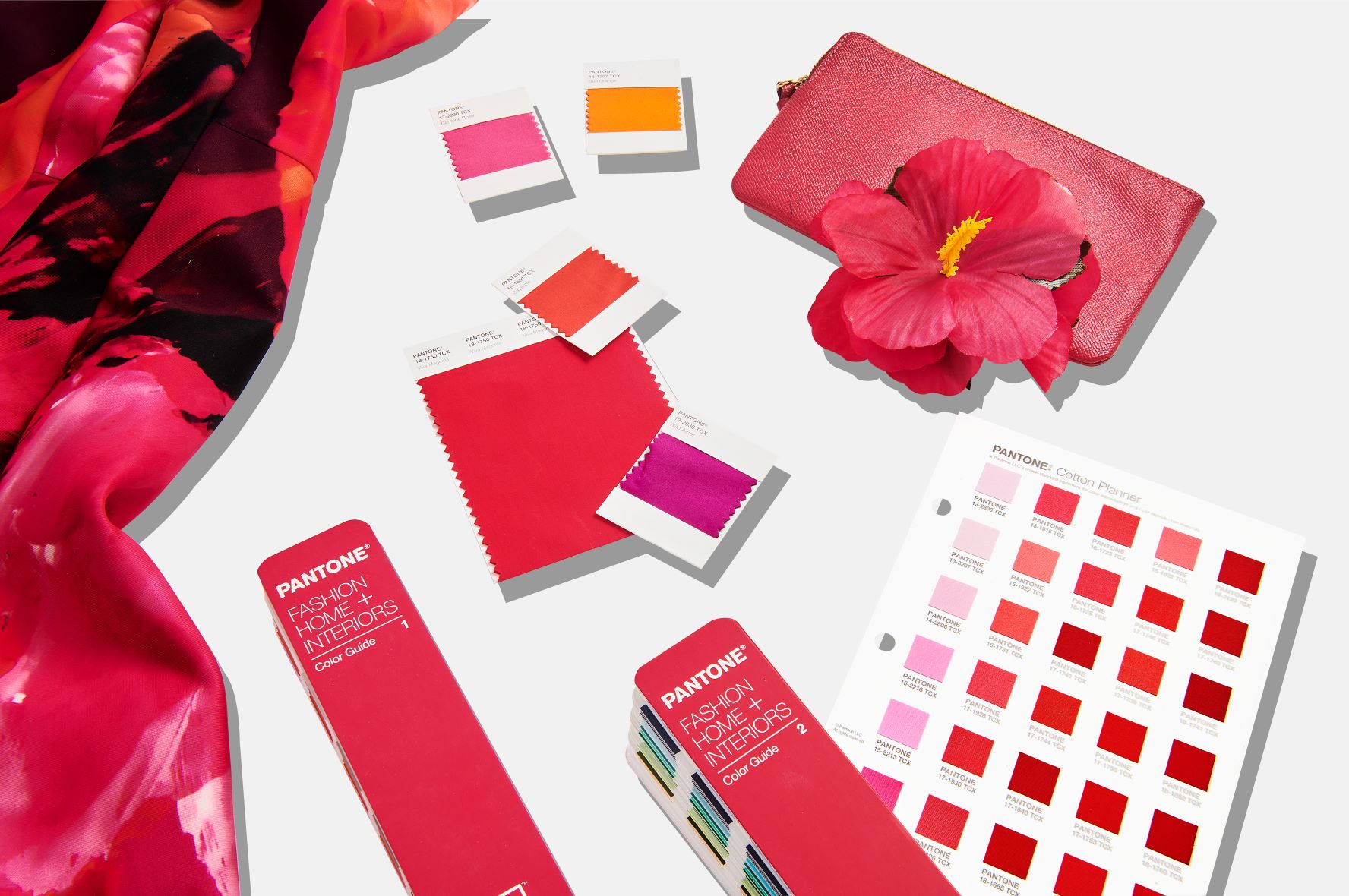 Flatlay with Pantone Colour of the Year 2023 Viva Magenta