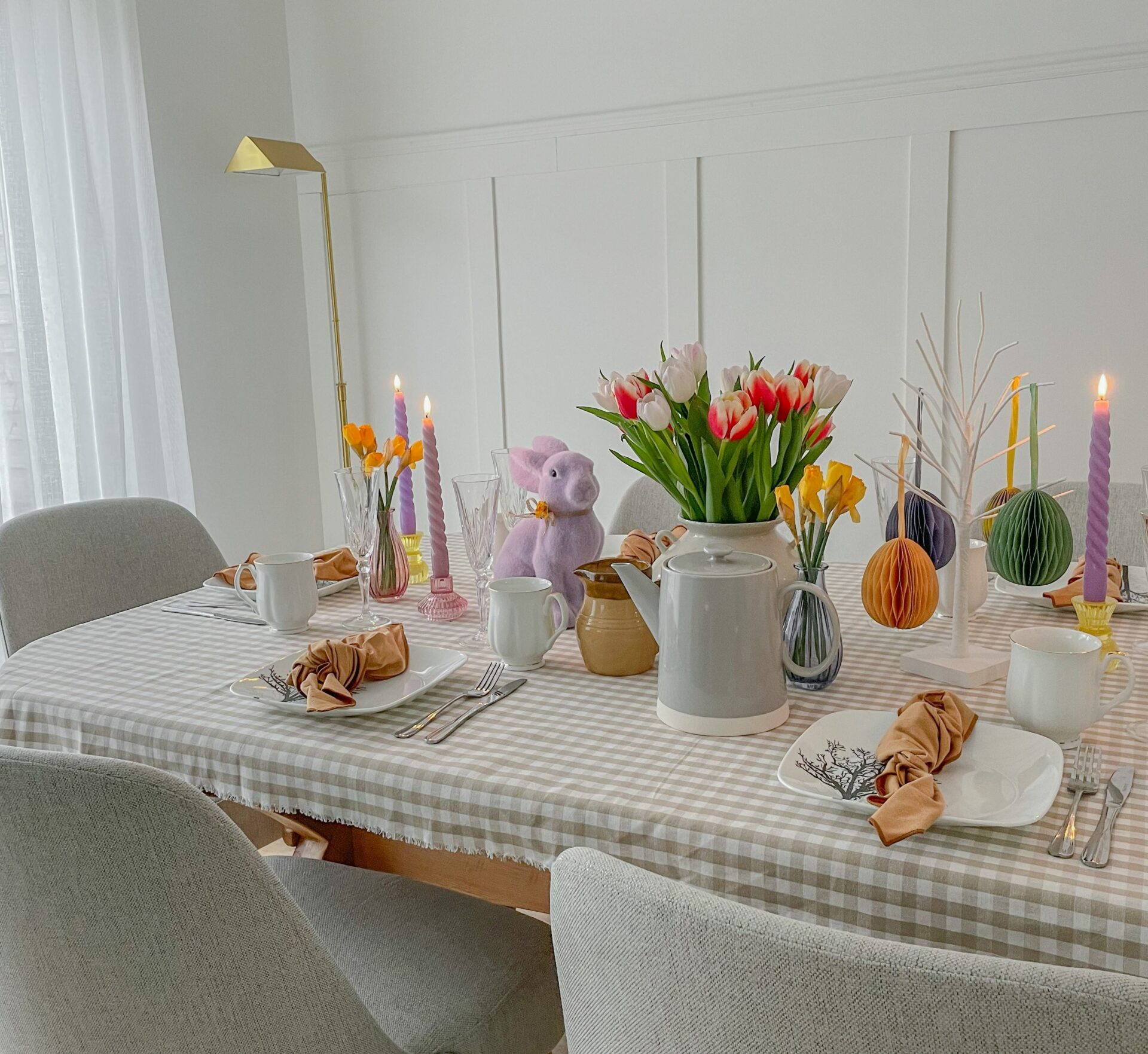 A table with decorations-Easter decor-wooden dining table