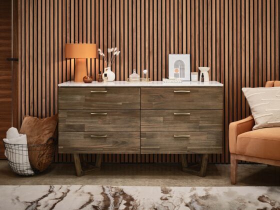 A chest of drawers-bedroom furniture-marble top chest of drawers-acacia wood-brass handles